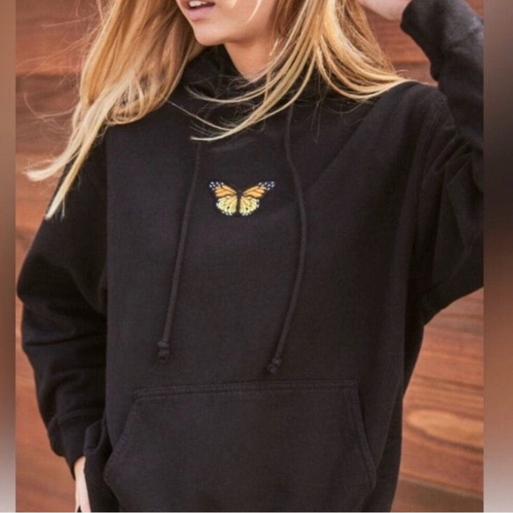 Brandy Melville Black Hoodie with Yellow Butterfly